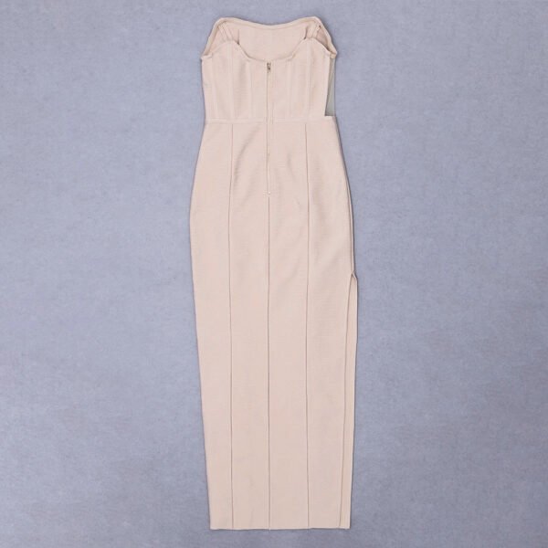 Kailani Strapless Beige Structured Maxi Dress - Image 7