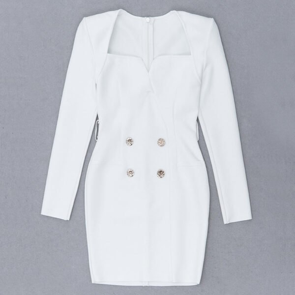 Kaz White Long Sleeve Mini Dress with Belt Detail - Image 6