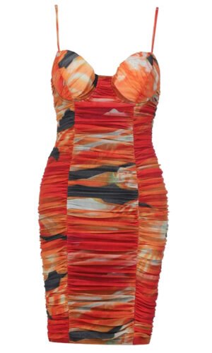 Hadley Red Spaghetti Strap Bustier Ruched Mini Dress