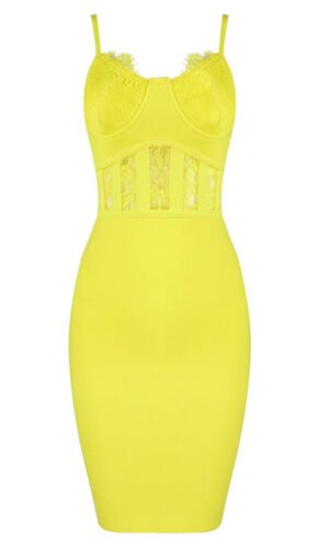 Kairi Yellow Spaghetti Strap Dress with Lace and Bandage