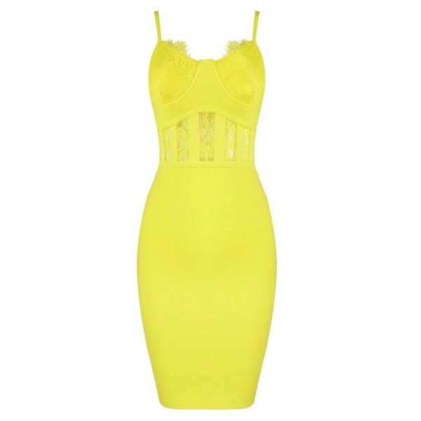 Kairi Yellow Spaghetti Strap Dress with Lace and Bandage