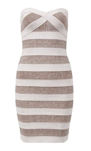 Reina Gold Beige Mini Strapless Bandage Dress