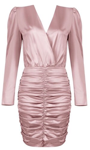 Lillee Pink Long Sleeve Draped Silk Mini Dress