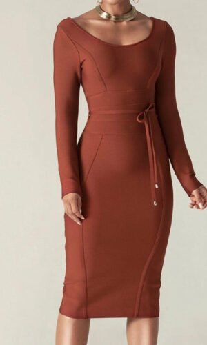 Gemma Brown Long Sleeve Round Neck Midi Dress