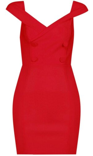 Maren Red Cross Over Front Detail Dress with Button