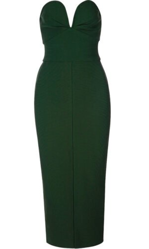 Laila Green Strapless Front Slit Midi Dress