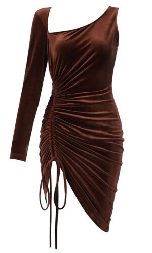 Moira Brown One Sleeve Velvet Dress Mini Brown