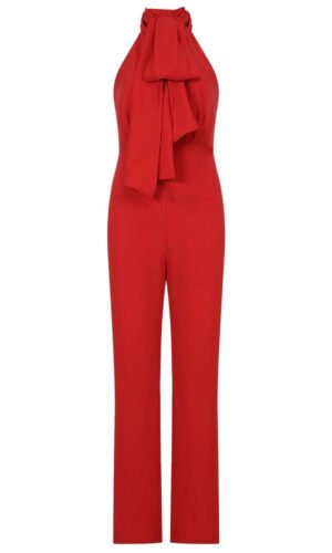 Keira Red Sleeveless Halter Jumpsuit