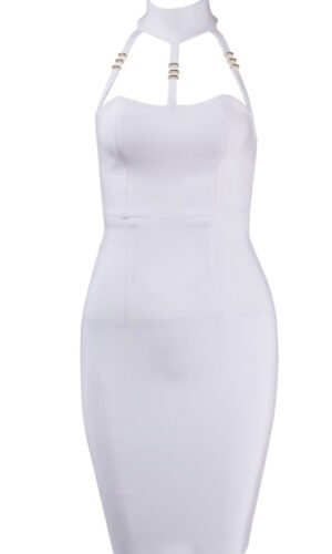 Pyria White Halter Straps Bandage Dress