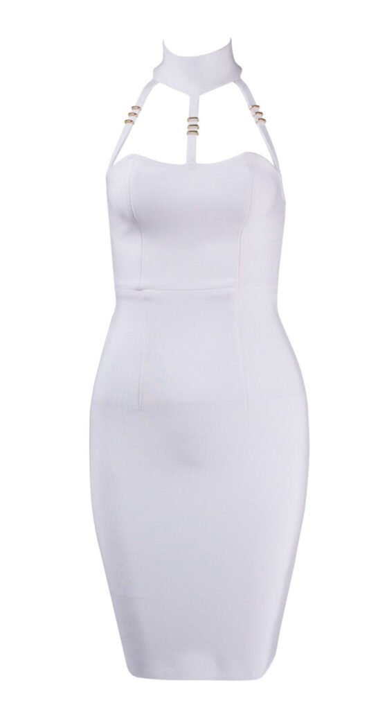 Pyria White Halter Straps Bandage Dress