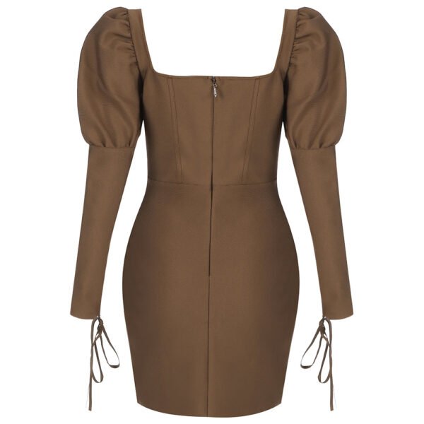 Lorelai Brown Lace Long Sleeve Lace Up Mini Dress - Image 2