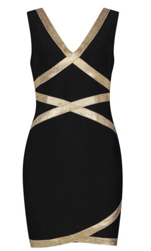Kendall Black Gold Foil Print Trim Mini Dress