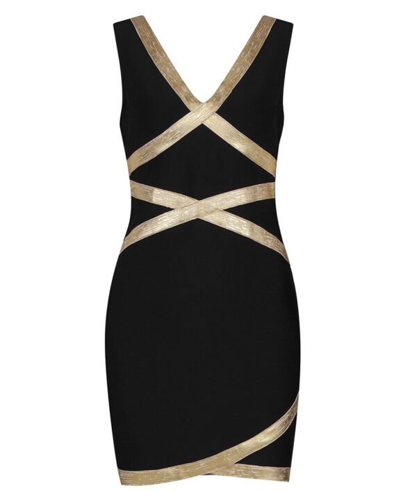 Kendall Black Gold Foil Print Trim Mini Dress