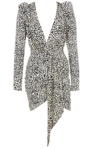 Itzayana Black Long Sleeve Mini Leopard Print Dress