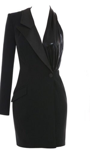 Helayna Black One Sleeve Halter Blazer Dress