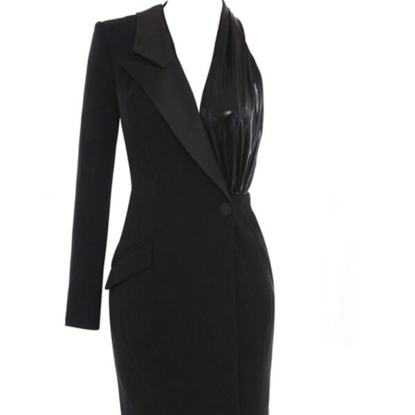 Helayna Black One Sleeve Halter Blazer Dress