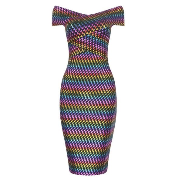 Joelle Off Shoulder Midi Rainbow Bandage Dress