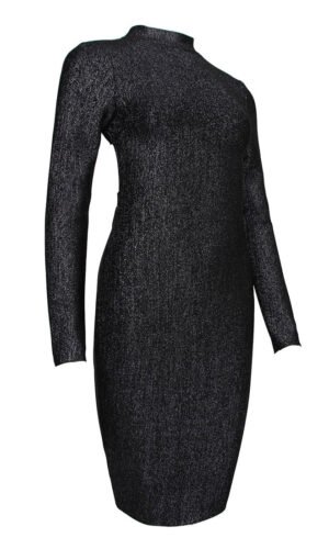 Molly Sparkly Black Long Sleeve Backless Midi Dress