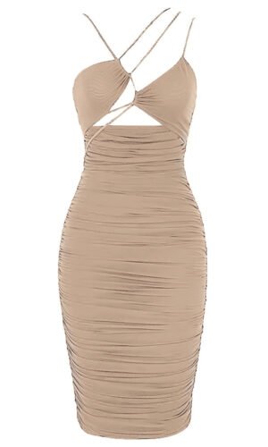 Faith Strappy Sleeveless Beige Midi Dress