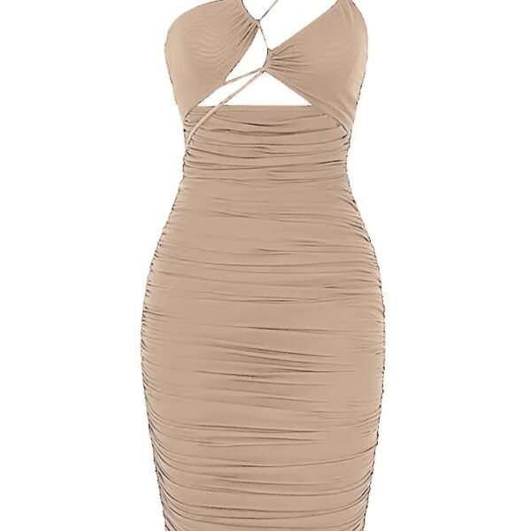 Faith Strappy Sleeveless Beige Midi Dress