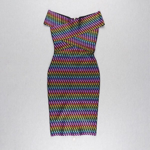 Joelle Off Shoulder Midi Rainbow Bandage Dress - Image 2