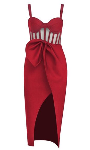 Micah Red Bustier Structured Midi Dress