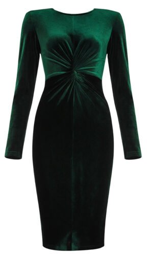 Kayla Green Velvet Long Sleeve Draped Midi Dress