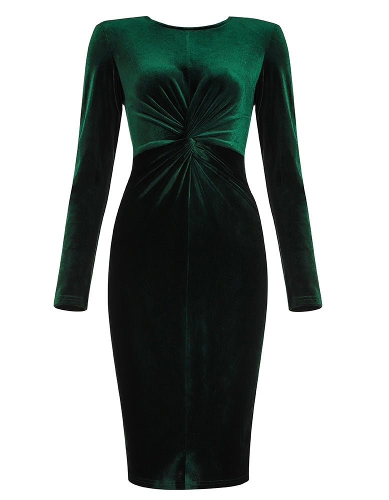 Kayla Green Velvet Long Sleeve Draped Midi Dress