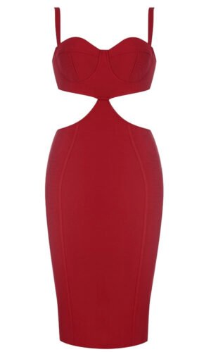 Kelsey Red Cut Out Bustier Midi Bandage Dress