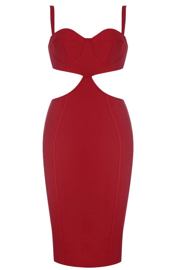 Kelsey Red Cut Out Bustier Midi Bandage Dress