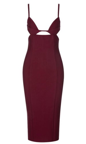 Everly Burgundy Bustier Backless Strap Midi Dress