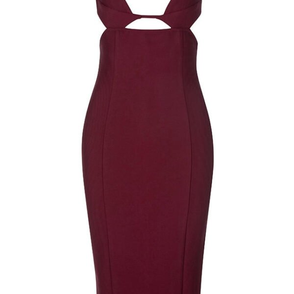 Everly Burgundy Bustier Backless Strap Midi Dress