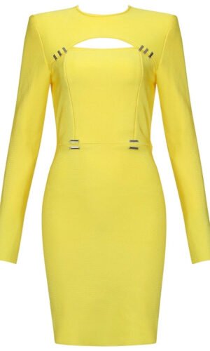 Joseline Long Sleeve Yellow Cut Out Mini Dress