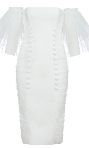 Kadence Strapless White Mesh Midi Dress