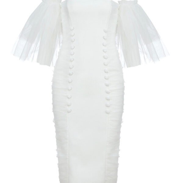 Kadence Strapless White Mesh Midi Dress