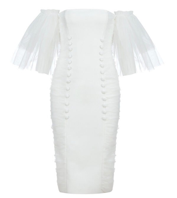 Kadence Strapless White Mesh Midi Dress