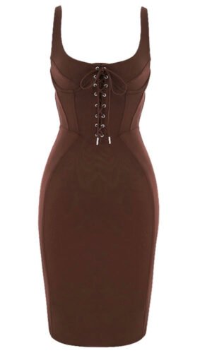 Norah Lace Up Bustier Midi Brown Dress