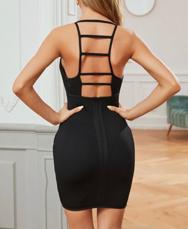 Laney Black Mini Spaghetti Strap Open Back Dress - Image 2