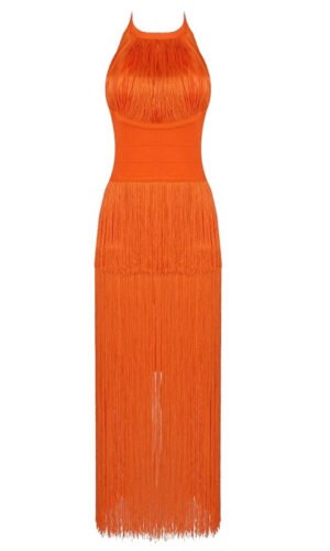 Maci Orange Tassel Midi Dress