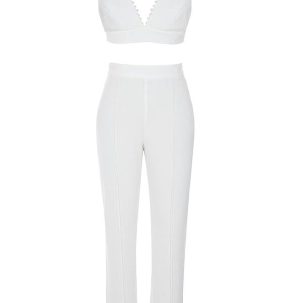 Oakleigh 3 Piece White V-Neck Suit Set