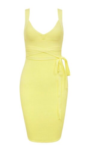 Kenna Light Yellow Mini Bandage Dress