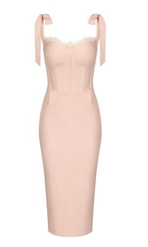 Masha Light Peach Bustier Structured Midi Dress