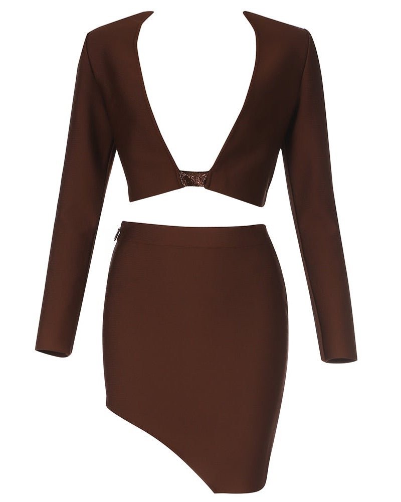 Katherine Brown Two Piece Backless Long Sleeve Mini Dress