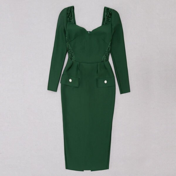 Evelyn Green Long Sleeve Lace Side Midi Dress - Image 3