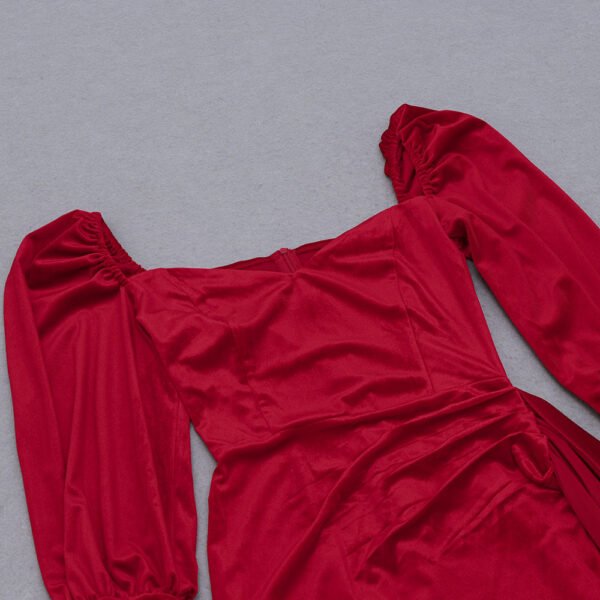 Maya Velvet Red Long Puff Sleeve Draped Mini Dress - Image 6