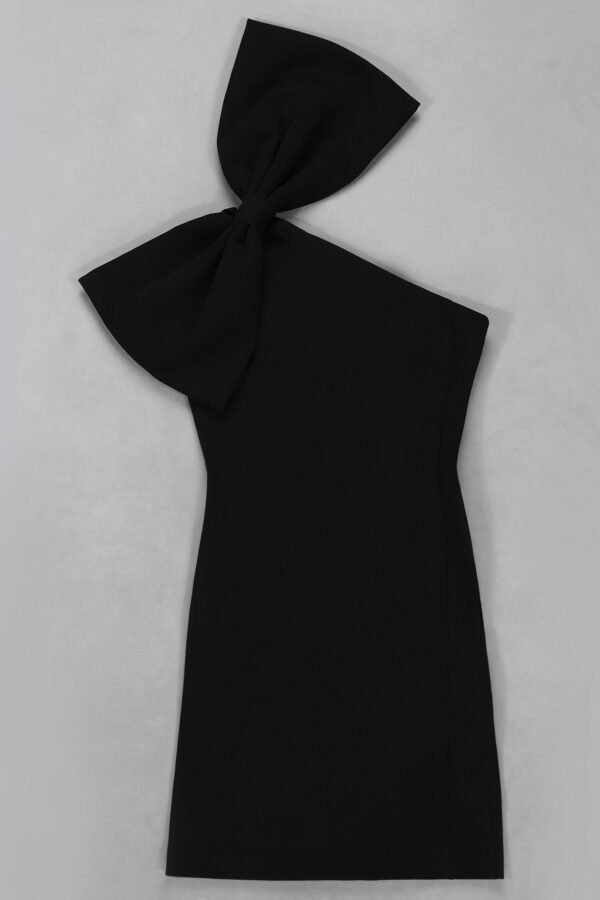 Letta Big Bow Shoulder Dress- Black - Image 8