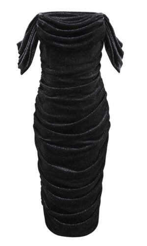 Meri Grey Sparkle Off Shoulder Midi Dress