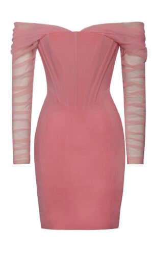 Nicole Pink Off Shoulder Mesh Sleeve Mini Dress