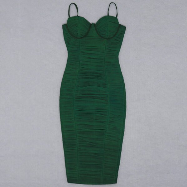 Everleigh Green Bustier Ruched Midi Dress - Image 9