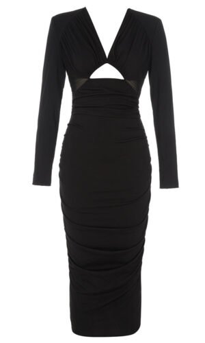 Zayla Black Long Sleeve Midi Dress